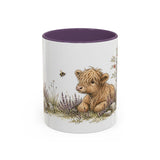 Shaggy Highland Cow Calf Accent Mug | Watercolor Nature Coffee Cup | 11oz 15oz Farm Animal Gift — 11oz / Purple — front