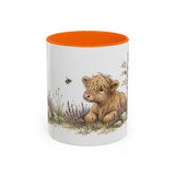 Shaggy Highland Cow Calf Accent Mug | Watercolor Nature Coffee Cup | 11oz 15oz Farm Animal Gift — 11oz / Orange — front