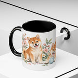 Shiba Inu Mug, Cute Watercolor Dog Coffee Cup, Floral Pet Lover Gift, 11oz 15oz Ceramic Accent Mug — 11oz / Black — context-2