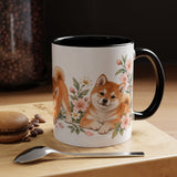 Shiba Inu Mug, Cute Watercolor Dog Coffee Cup, Floral Pet Lover Gift, 11oz 15oz Ceramic Accent Mug — 11oz / Black — context-1