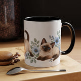 Siamese Mug, Cute Watercolor Cat Coffee Cup, Floral Pet Lover Gift, 11oz 15oz Ceramic Accent Mug — 11oz / Black — context-1