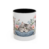 Siberian Cat Mug, Cute Watercolor Cat Coffee Cup, Floral Pet Lover Gift, 11oz 15oz Ceramic Accent Mug — 11oz / Black — front
