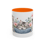Siberian Cat Mug, Cute Watercolor Cat Coffee Cup, Floral Pet Lover Gift, 11oz 15oz Ceramic Accent Mug — 11oz / Orange — front