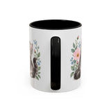 Siberian Cat Mug, Cute Watercolor Cat Coffee Cup, Floral Pet Lover Gift, 11oz 15oz Ceramic Accent Mug — 11oz / Black — back