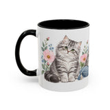 Siberian Cat Mug, Cute Watercolor Cat Coffee Cup, Floral Pet Lover Gift, 11oz 15oz Ceramic Accent Mug — 11oz / Black — left