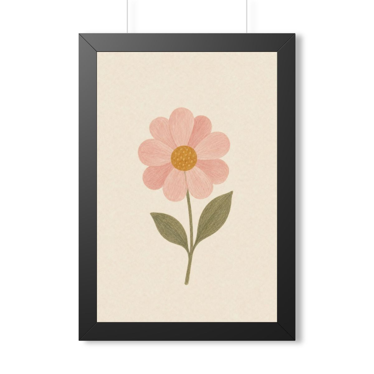 Single Pink Flower Framed Nursery Poster — Storybook Wall Art — Kids Room Decor — Black Walnut White Frame — 16x24 20x30 — Front view — Photo 1