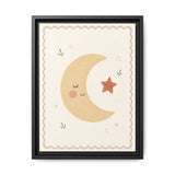 Sleepy Moon Framed Nursery Canvas, Storybook Kids Room Wall Art, 12x16 18x24 — Front view — Photo 1