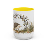 Small Hedgehog Accent Mug | Watercolor Nature Coffee Cup | 11oz 15oz Woodland Animal Gift — 15oz / Yellow — front