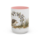 Small Hedgehog Accent Mug | Watercolor Nature Coffee Cup | 11oz 15oz Woodland Animal Gift — 15oz / Pink — front