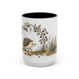 Small Hedgehog Accent Mug | Watercolor Nature Coffee Cup | 11oz 15oz Woodland Animal Gift — 15oz / Black — front