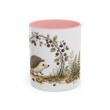 Small Hedgehog Accent Mug | Watercolor Nature Coffee Cup | 11oz 15oz Woodland Animal Gift — 11oz / Pink — front