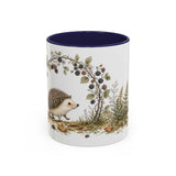 Small Hedgehog Accent Mug | Watercolor Nature Coffee Cup | 11oz 15oz Woodland Animal Gift — 11oz / Navy — front