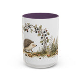 Small Hedgehog Accent Mug | Watercolor Nature Coffee Cup | 11oz 15oz Woodland Animal Gift — 15oz / Purple — front