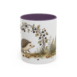 Small Hedgehog Accent Mug | Watercolor Nature Coffee Cup | 11oz 15oz Woodland Animal Gift — 11oz / Purple — front