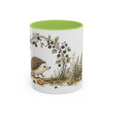 Small Hedgehog Accent Mug | Watercolor Nature Coffee Cup | 11oz 15oz Woodland Animal Gift — 11oz / Light Green — front