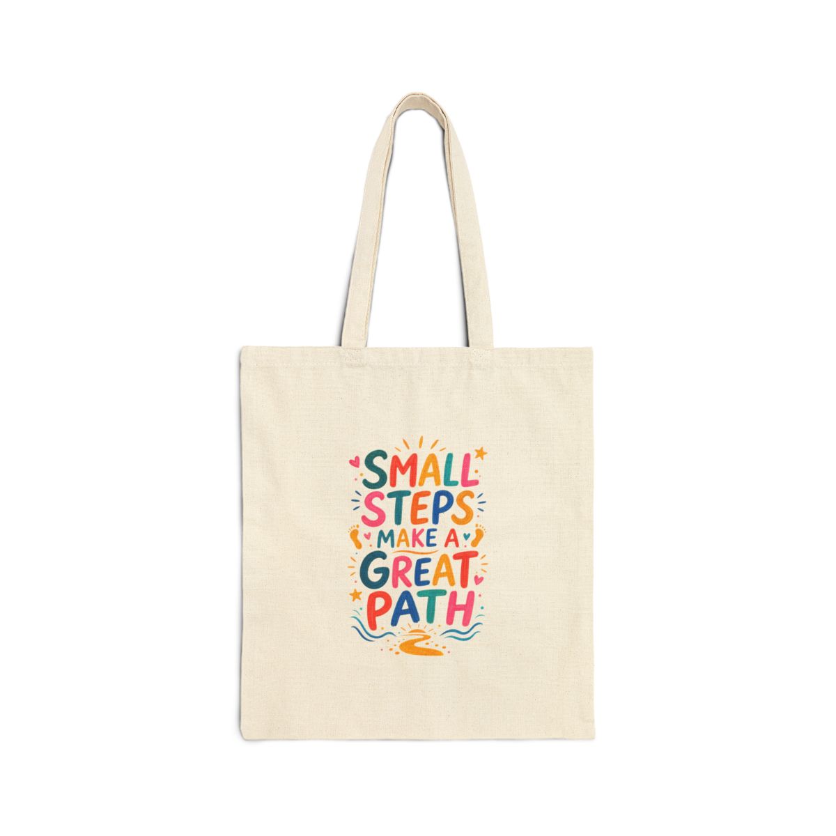 Small Steps Make A Great Path Tote Bag — Ancient Wisdom Quote Canvas Bag — Colorful Philosophy Gift — Front view — Photo 1