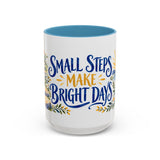 Small Steps Make Bright Days Mug, Botanical Inspirational Coffee Cup, Encouragement Gift, 11oz 15oz Accent Mug — 15oz / Light Blue — front