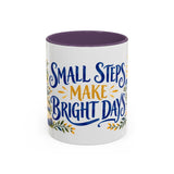 Small Steps Make Bright Days Mug, Botanical Inspirational Coffee Cup, Encouragement Gift, 11oz 15oz Accent Mug — 11oz / Purple — front