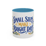 Small Steps Make Bright Days Mug, Botanical Inspirational Coffee Cup, Encouragement Gift, 11oz 15oz Accent Mug — 11oz / Light Blue — front