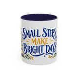 Small Steps Make Bright Days Mug, Botanical Inspirational Coffee Cup, Encouragement Gift, 11oz 15oz Accent Mug — 11oz / Navy — front
