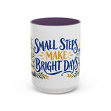 Small Steps Make Bright Days Mug, Botanical Inspirational Coffee Cup, Encouragement Gift, 11oz 15oz Accent Mug — 15oz / Purple — front