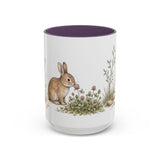 Soft Brown Rabbit Accent Mug | Watercolor Nature Coffee Cup | 11oz 15oz Farm Animal Gift — 15oz / Purple — front