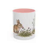 Soft Brown Rabbit Accent Mug | Watercolor Nature Coffee Cup | 11oz 15oz Farm Animal Gift — 11oz / Pink — front