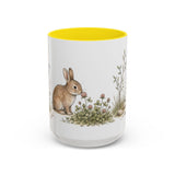 Soft Brown Rabbit Accent Mug | Watercolor Nature Coffee Cup | 11oz 15oz Farm Animal Gift — 15oz / Yellow — front