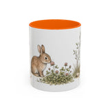 Soft Brown Rabbit Accent Mug | Watercolor Nature Coffee Cup | 11oz 15oz Farm Animal Gift — 11oz / Orange — front