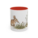 Soft Brown Rabbit Accent Mug | Watercolor Nature Coffee Cup | 11oz 15oz Farm Animal Gift — 11oz / Red — front