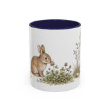 Soft Brown Rabbit Accent Mug | Watercolor Nature Coffee Cup | 11oz 15oz Farm Animal Gift — 11oz / Navy — front