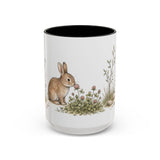 Soft Brown Rabbit Accent Mug | Watercolor Nature Coffee Cup | 11oz 15oz Farm Animal Gift — 15oz / Black — front
