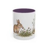 Soft Brown Rabbit Accent Mug | Watercolor Nature Coffee Cup | 11oz 15oz Farm Animal Gift — 11oz / Purple — front