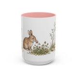 Soft Brown Rabbit Accent Mug | Watercolor Nature Coffee Cup | 11oz 15oz Farm Animal Gift — 15oz / Pink — front