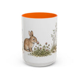 Soft Brown Rabbit Accent Mug | Watercolor Nature Coffee Cup | 11oz 15oz Farm Animal Gift — 15oz / Orange — front