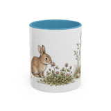 Soft Brown Rabbit Accent Mug | Watercolor Nature Coffee Cup | 11oz 15oz Farm Animal Gift — 11oz / Light Blue — front