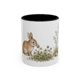 Soft Brown Rabbit Accent Mug | Watercolor Nature Coffee Cup | 11oz 15oz Farm Animal Gift — 11oz / Black — front