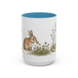 Soft Brown Rabbit Accent Mug | Watercolor Nature Coffee Cup | 11oz 15oz Farm Animal Gift — 15oz / Light Blue — front