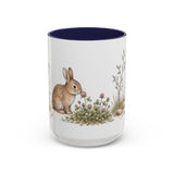 Soft Brown Rabbit Accent Mug | Watercolor Nature Coffee Cup | 11oz 15oz Farm Animal Gift — 15oz / Navy — front