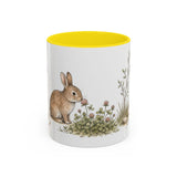 Soft Brown Rabbit Accent Mug | Watercolor Nature Coffee Cup | 11oz 15oz Farm Animal Gift — 11oz / Yellow — front