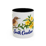 South Carolina State Bird and Flower Mug, Watercolor Botanical Coffee Cup, Nature Lover Gift, 11oz 15oz Accent Mug — 11oz / Black — front