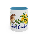 South Carolina State Bird and Flower Mug, Watercolor Botanical Coffee Cup, Nature Lover Gift, 11oz 15oz Accent Mug — 11oz / Light Blue — front