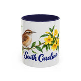 South Carolina State Bird and Flower Mug, Watercolor Botanical Coffee Cup, Nature Lover Gift, 11oz 15oz Accent Mug — 11oz / Navy — front