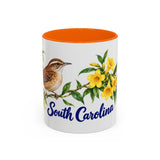 South Carolina State Bird and Flower Mug, Watercolor Botanical Coffee Cup, Nature Lover Gift, 11oz 15oz Accent Mug — 11oz / Orange — front