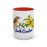 South Carolina State Bird and Flower Mug, Watercolor Botanical Coffee Cup, Nature Lover Gift, 11oz 15oz Accent Mug — 15oz / Red — front