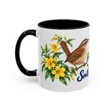 South Carolina State Bird and Flower Mug, Watercolor Botanical Coffee Cup, Nature Lover Gift, 11oz 15oz Accent Mug — 11oz / Black — left
