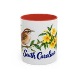 South Carolina State Bird and Flower Mug, Watercolor Botanical Coffee Cup, Nature Lover Gift, 11oz 15oz Accent Mug — 11oz / Red — front