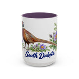 South Dakota State Bird and Flower Mug, Watercolor Botanical Coffee Cup, Nature Lover Gift, 11oz 15oz Accent Mug — 15oz / Purple — front