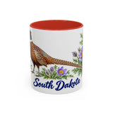 South Dakota State Bird and Flower Mug, Watercolor Botanical Coffee Cup, Nature Lover Gift, 11oz 15oz Accent Mug — 11oz / Red — front