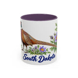 South Dakota State Bird and Flower Mug, Watercolor Botanical Coffee Cup, Nature Lover Gift, 11oz 15oz Accent Mug — 11oz / Purple — front